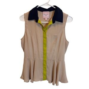 Romeo & Juliet Couture Peplum Sleeveless Blouse - Colorblock Top - Small